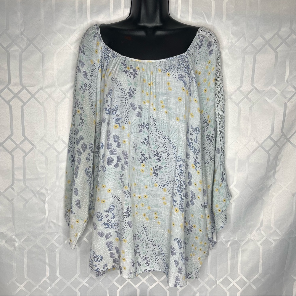 Hope & Harlow Floral Peasant Blouse Blue Yellow Womens Plus Size 3X